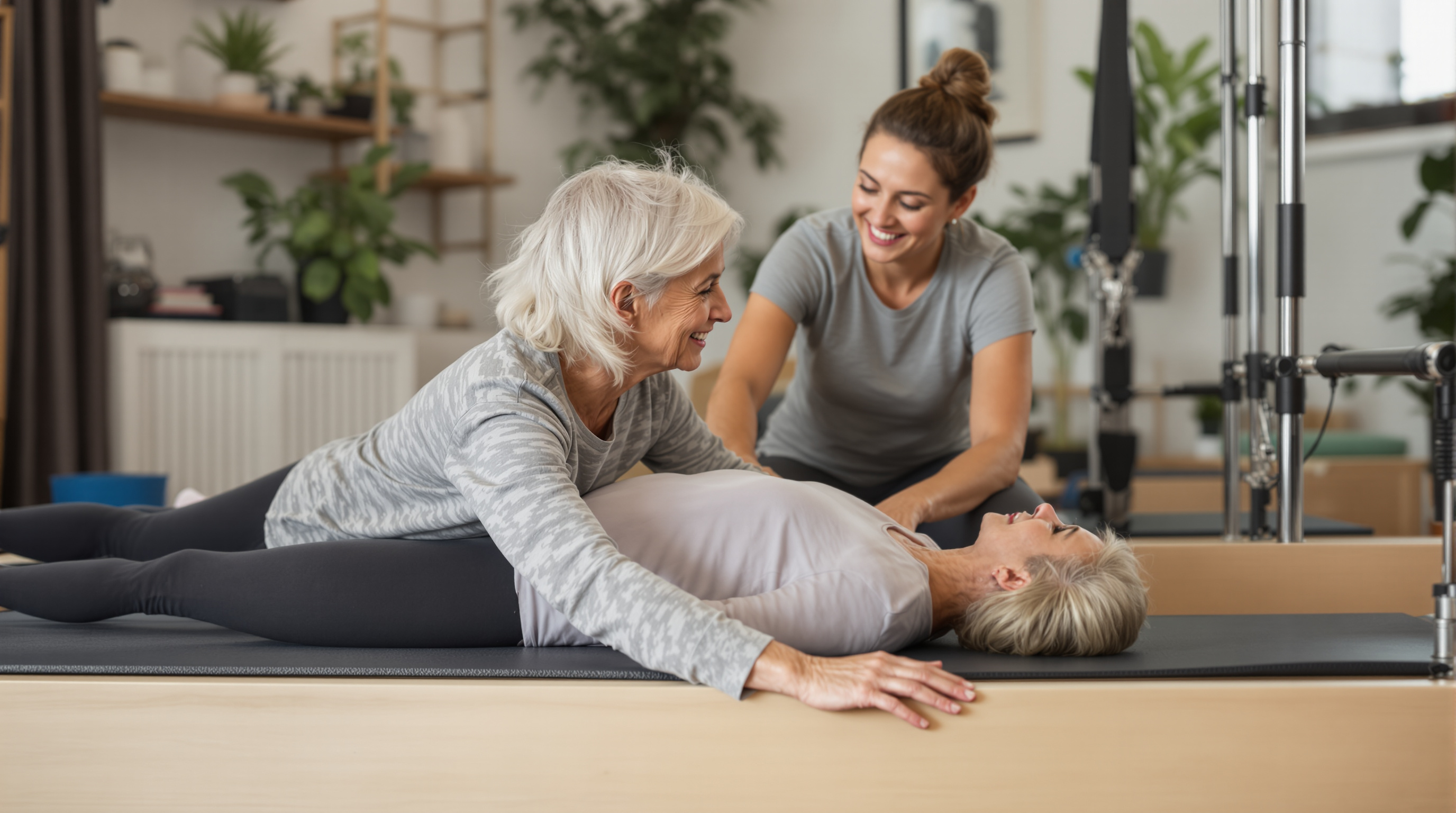 Senior pratiquant le Pilates mat